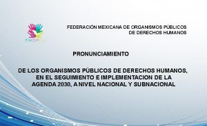 PRONUNCIAMIENTO DE LOS ORGANISMOS PUBLICOS DE DERECHOS HUMANOS EN EL SEGUIMIENTO E IMPLEMENTACION DE LA AGENDA 2030 A NIVEL NACIONAL Y SUBNACIONAL