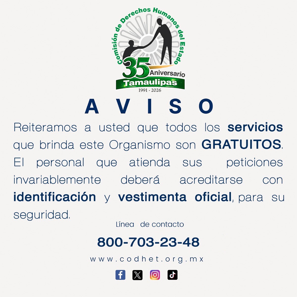 aviso de servicios gratuitos 2024 35 aniversario